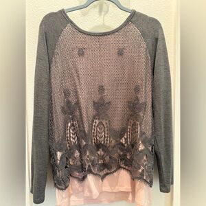 Democracy Gray Lace Detail Blouse